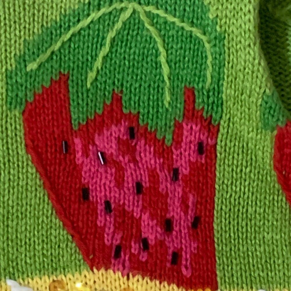 Janes Closet Cardigan Women's MEDIUM Beaded Sequins Fruit Artsy Knit Sweater - Picture 11 of 16